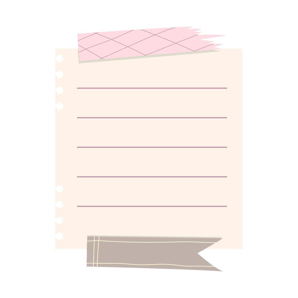 Cute Memo Notebook paper frame for text. Planner sticker element sticky. Flat vector illustration. Cute Notes memo planner page.