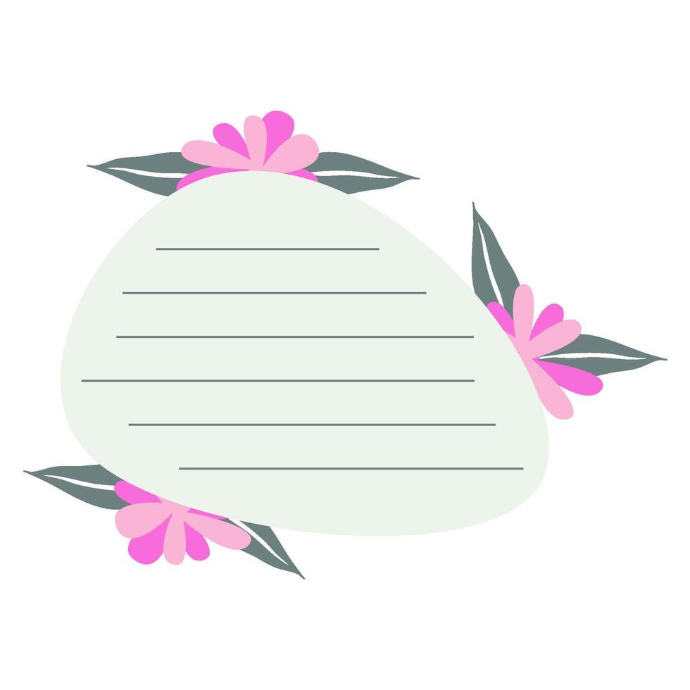 Cute Memo Notebook with flower paper frame for text. Planner sticker element sticky. Flat vector illustration. Cute Notes planner page.