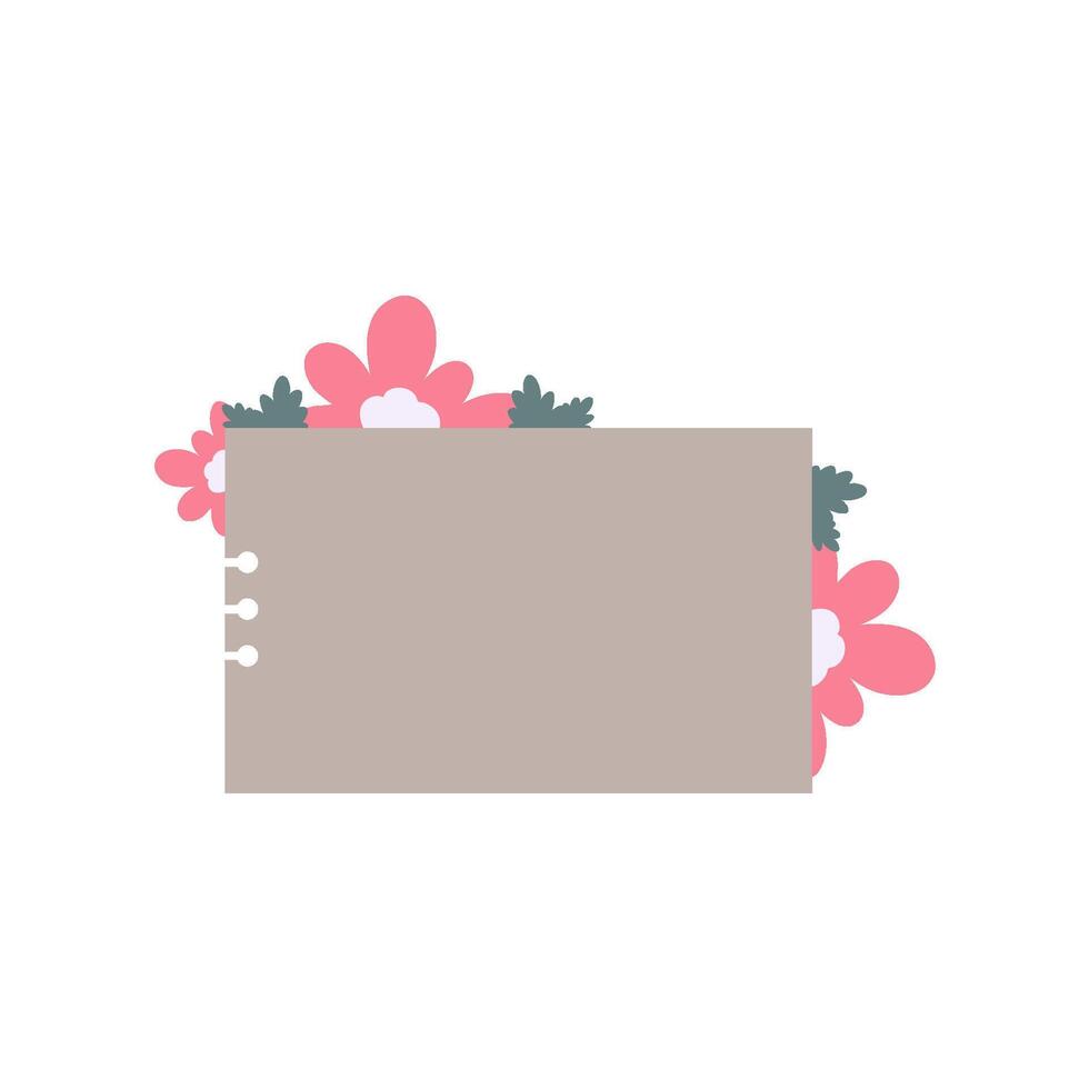 Cute Memo Notebook with flower paper frame for text. Planner sticker element sticky. Flat vector illustration. Cute Notes planner page.
