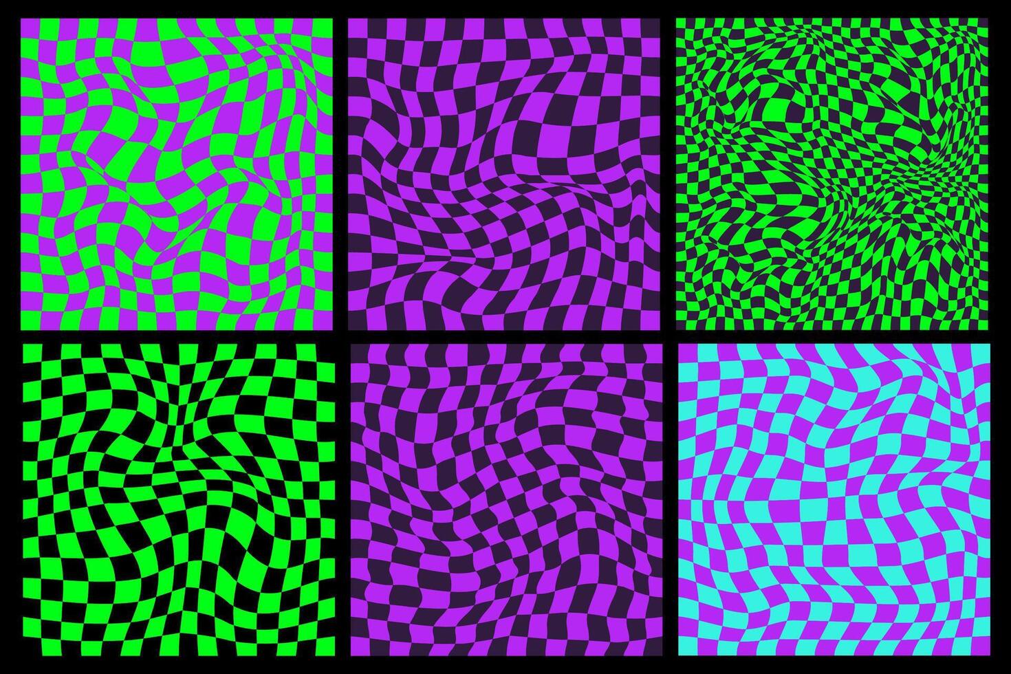 Checkerboard psychedelic pattern set black and white. Checkerboard background y2k retro grid. Psychedelic texture vector illustration.