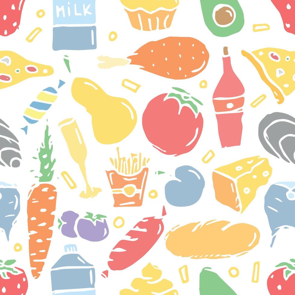 Seamless food pattern. Doodle food background vector