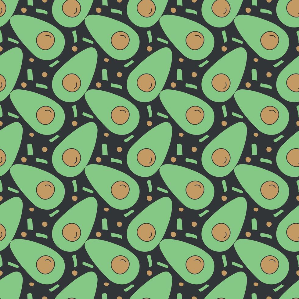 Seamless avocado pattern. Colored avocado background. Doodle illustration with fruits vector