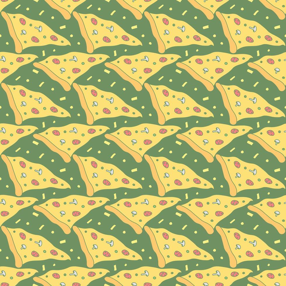Seamless pizza pattern. Black and white pizza background. Doodle vector pizza illustration. Fast food vector pattern