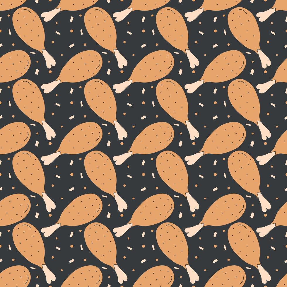 Seamless pattern with chicken legs. meat background. Doodle chicken legs icons. Seamless meat pattern vector
