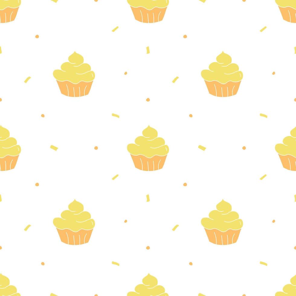 Seamless cake pattern. Sweets and candy background. Doodle illustration with sweets and candy icons vector