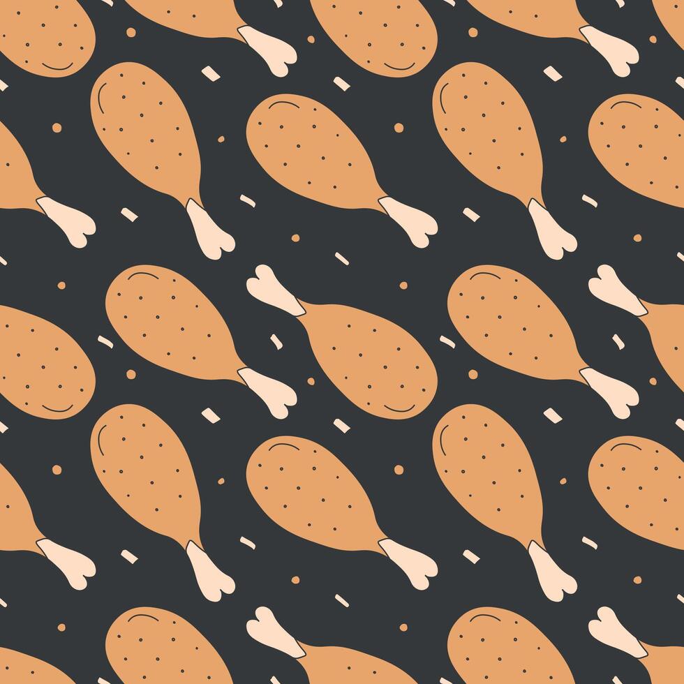 Seamless pattern with chicken legs. meat background. Doodle chicken legs icons. Seamless meat pattern vector