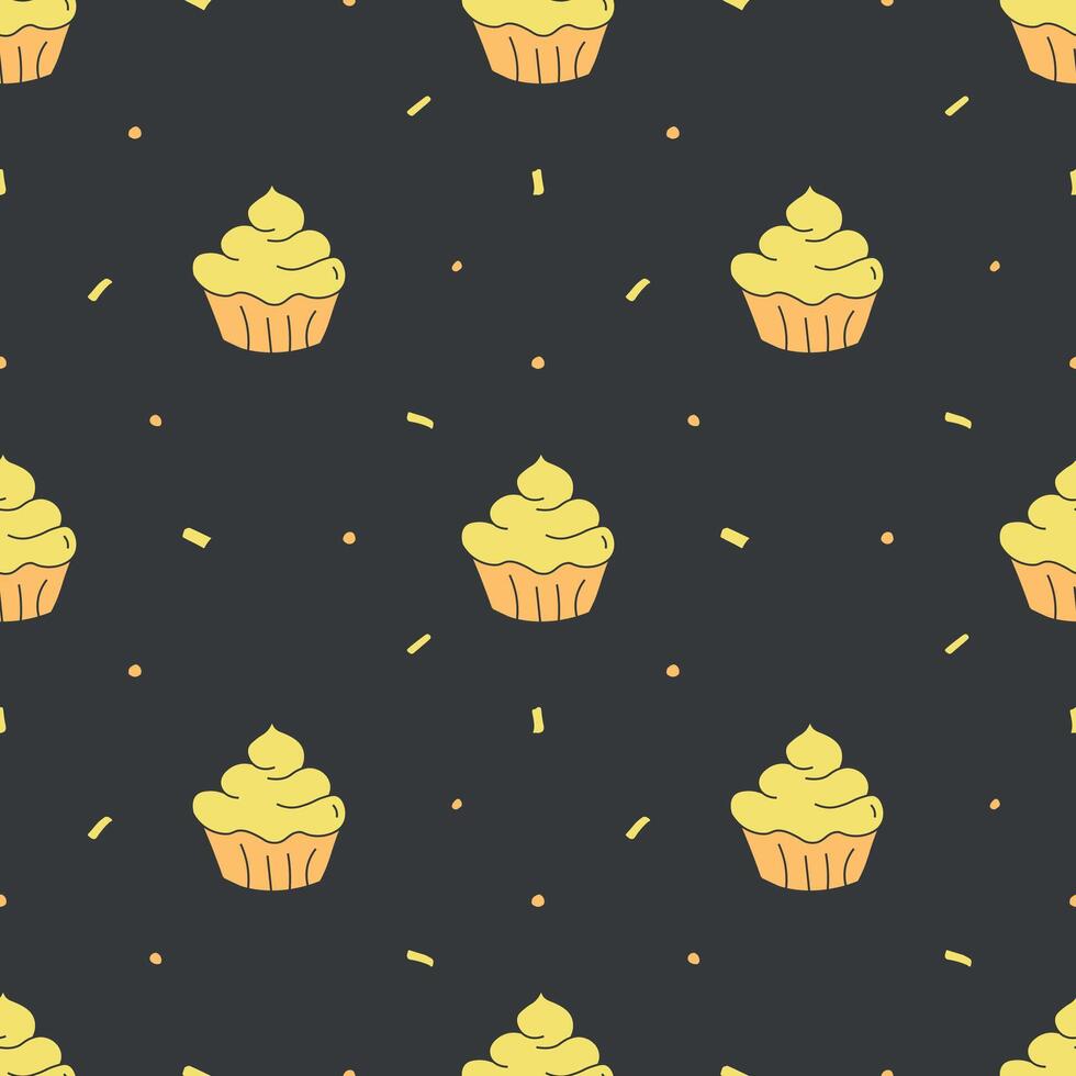 Seamless cake pattern. Sweets and candy background. Doodle illustration with sweets and candy icons vector