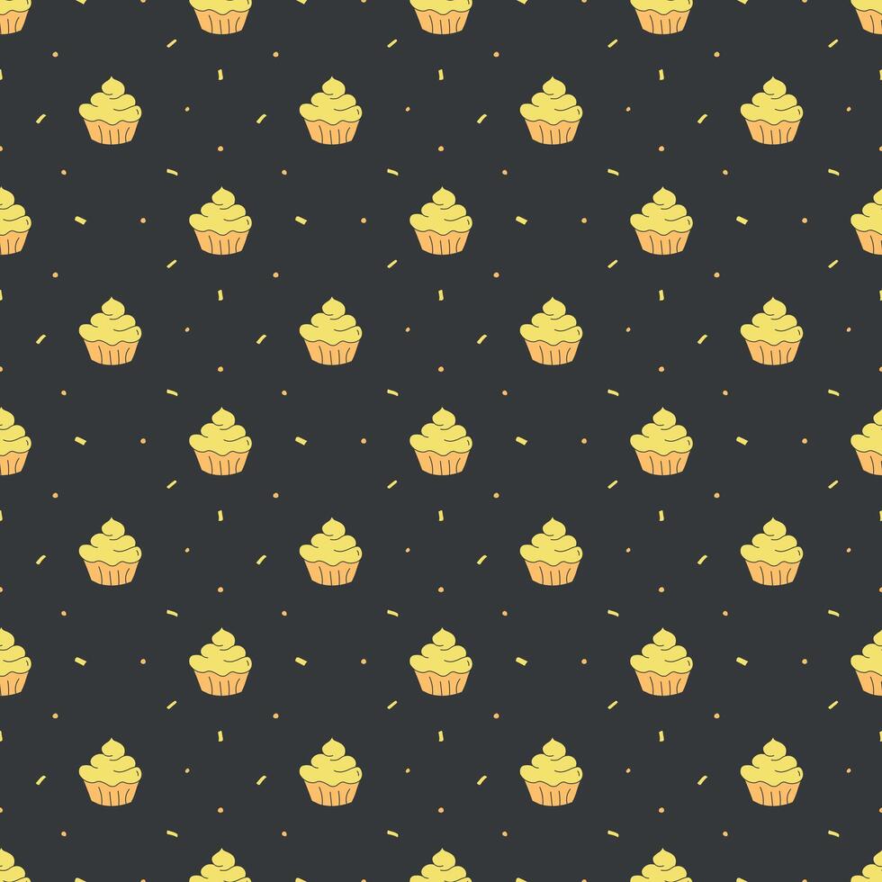 Seamless cake pattern. Sweets and candy background. Doodle illustration with sweets and candy icons vector