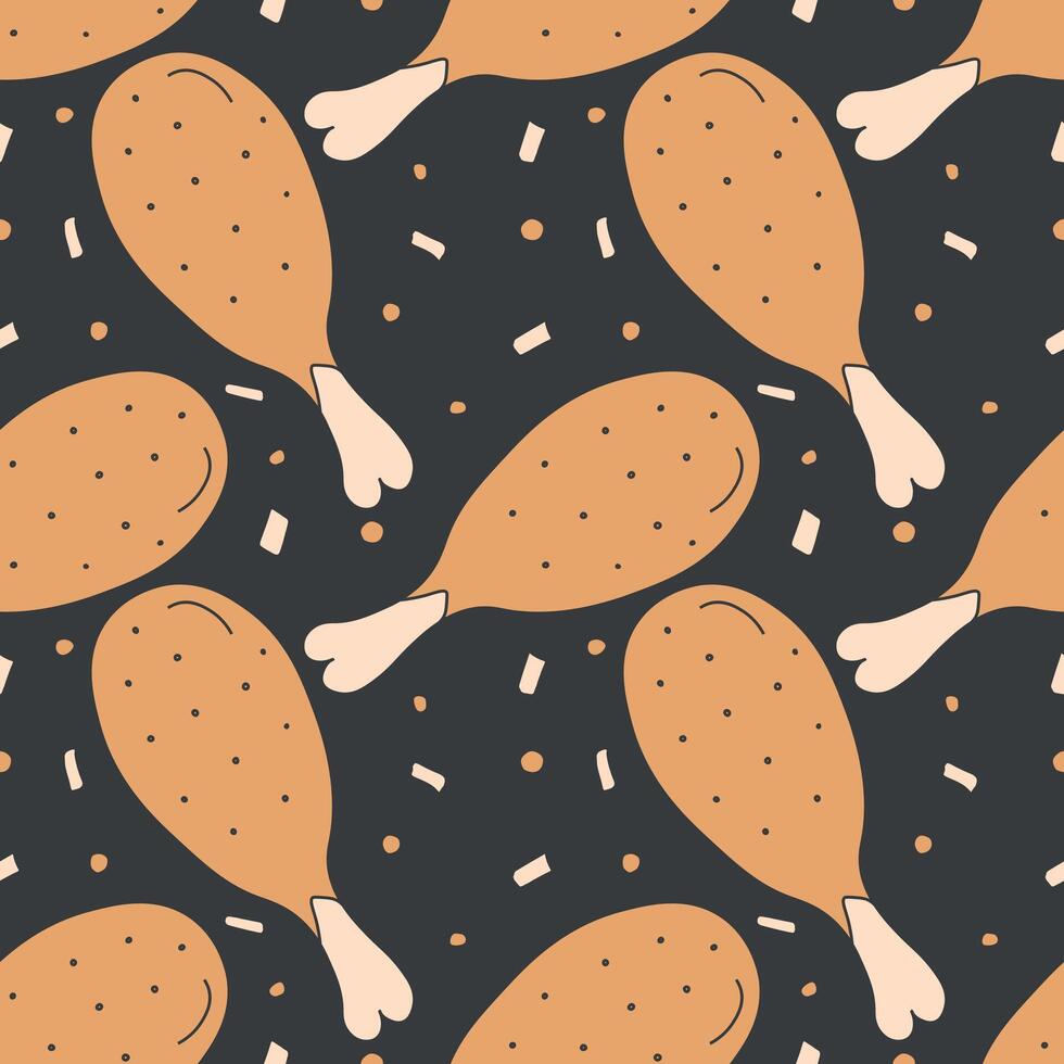 Seamless pattern with chicken legs. meat background. Doodle chicken legs icons. Seamless meat pattern vector