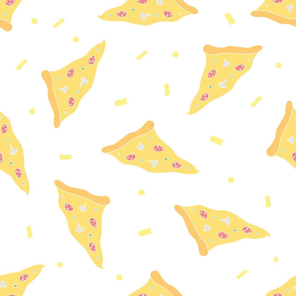 Seamless pizza pattern. Black and white pizza background. Doodle vector pizza illustration. Fast food vector pattern