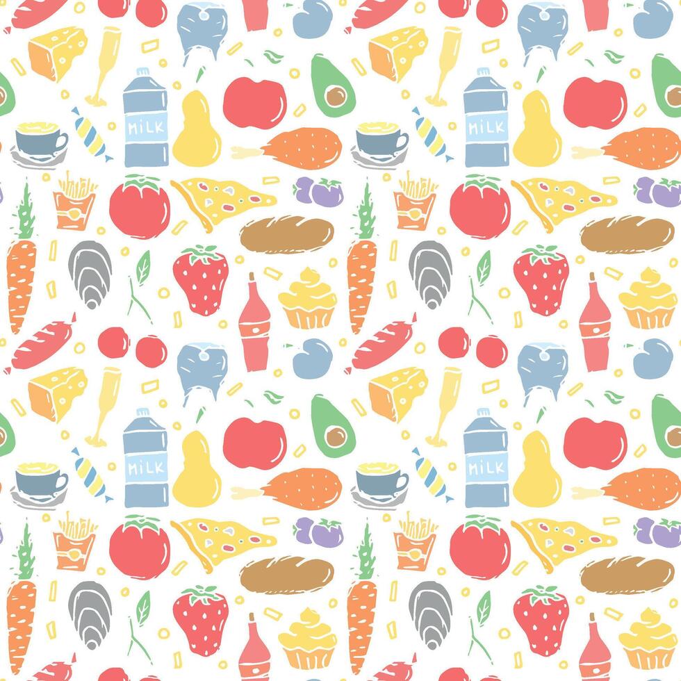 Seamless food pattern. Doodle food background vector