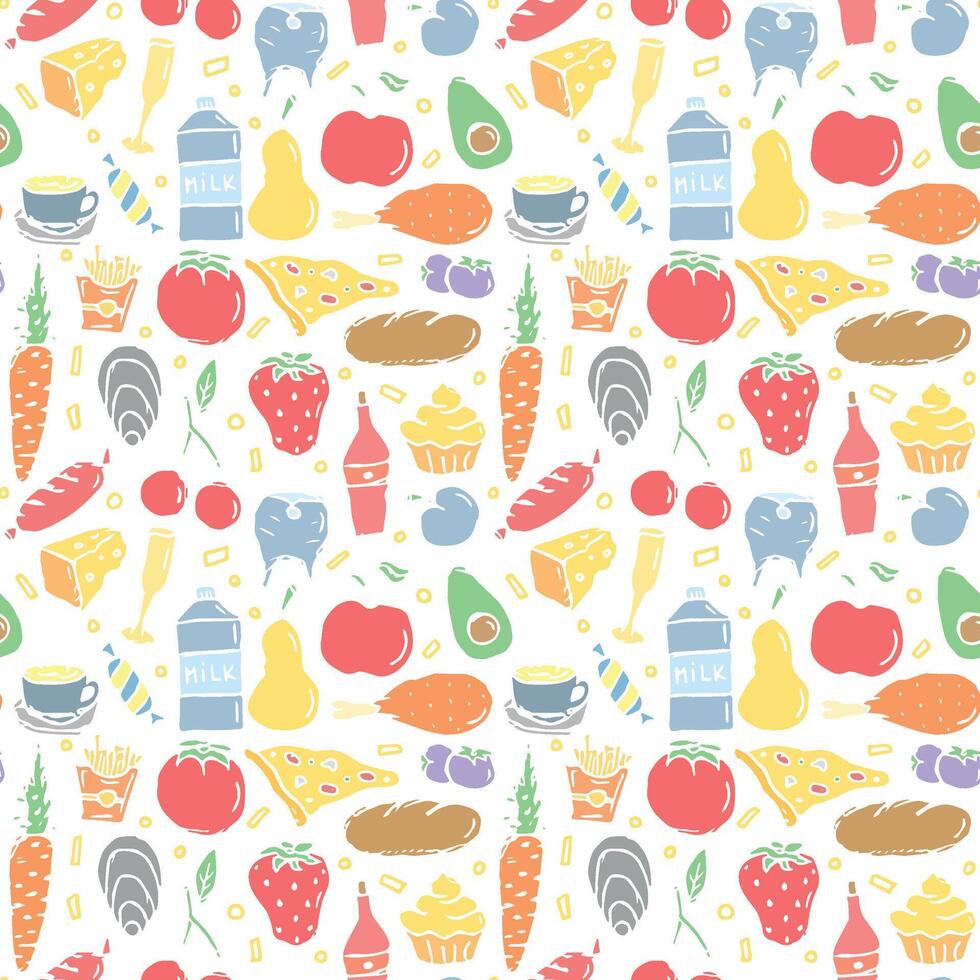 Seamless food pattern. Doodle food background vector