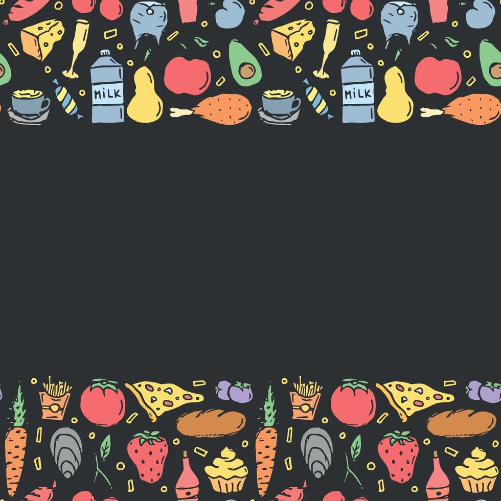 Doodle food background. Food frame illustration vector