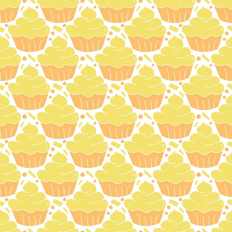 Seamless cake pattern. Sweets and candy background. Doodle illustration with sweets and candy icons vector