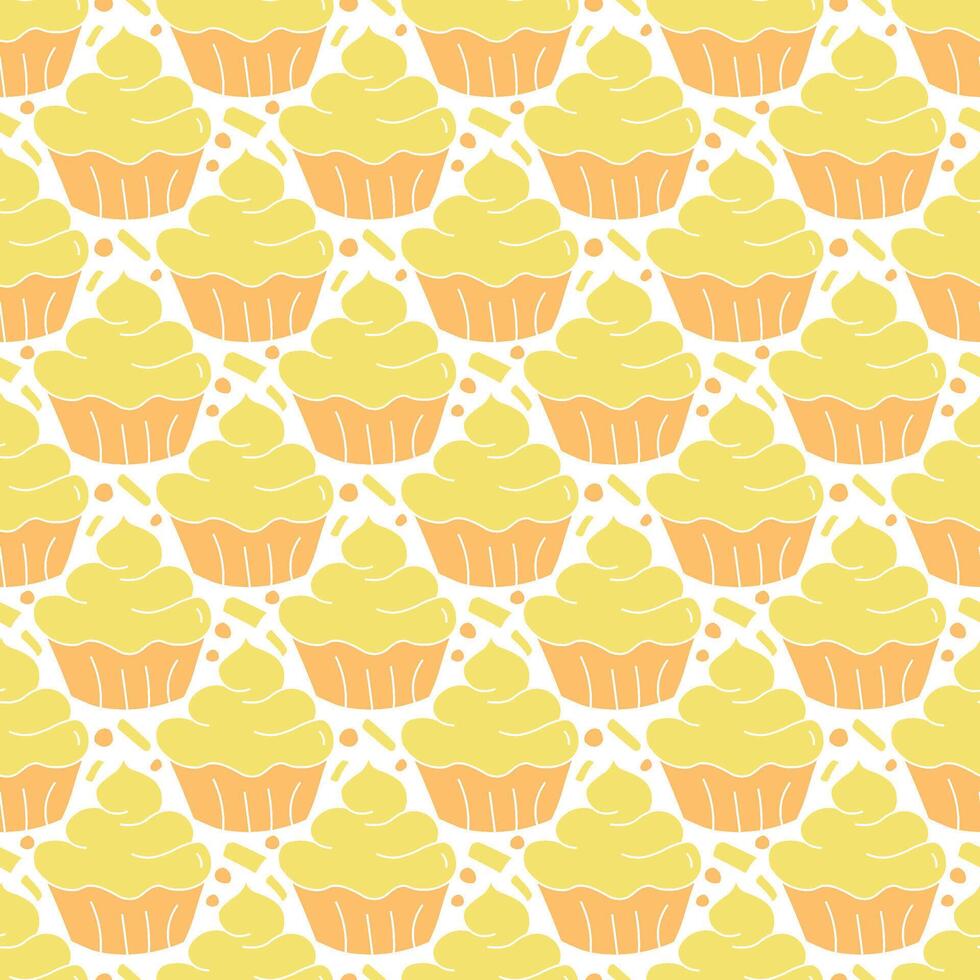 Seamless cake pattern. Sweets and candy background. Doodle illustration with sweets and candy icons vector