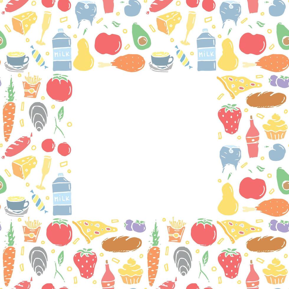 Doodle food background. Food frame illustration vector