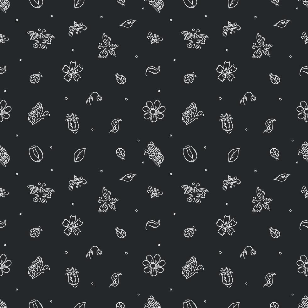 Spring floral pattern with flowers, butterflies, bees and ladybugs. Seamless flowers background vector