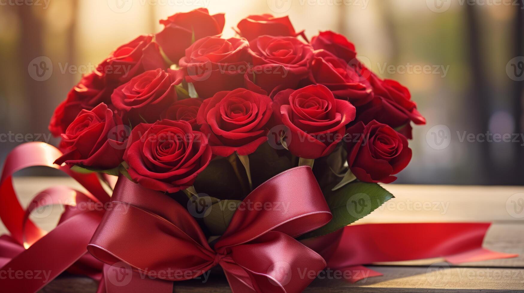 AI generated Crimson red rose flowers bouquet. Neural network AI generated photo