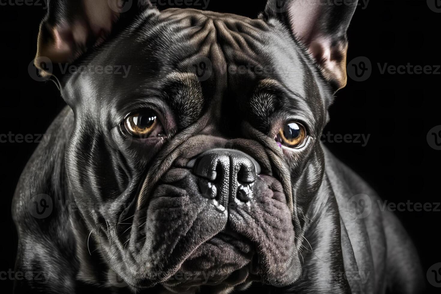 AI generated Portrait of dog french bulldog on black background. Neural network AI generated photo