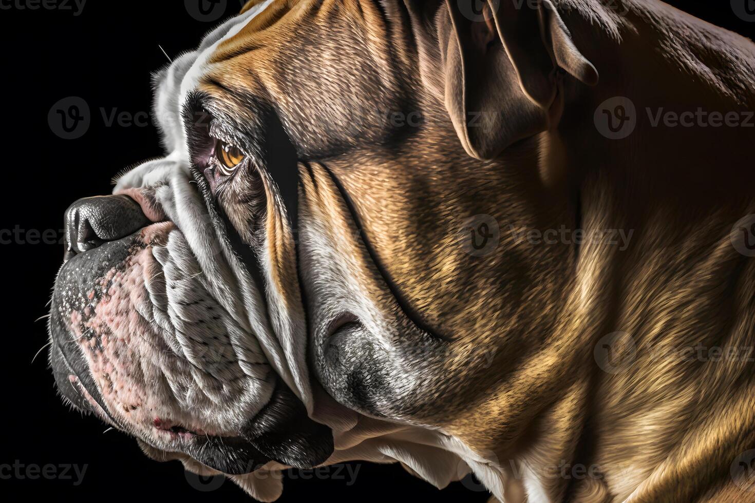 AI generated Portrait of an old english bulldog on a black background. Neural network AI generated photo