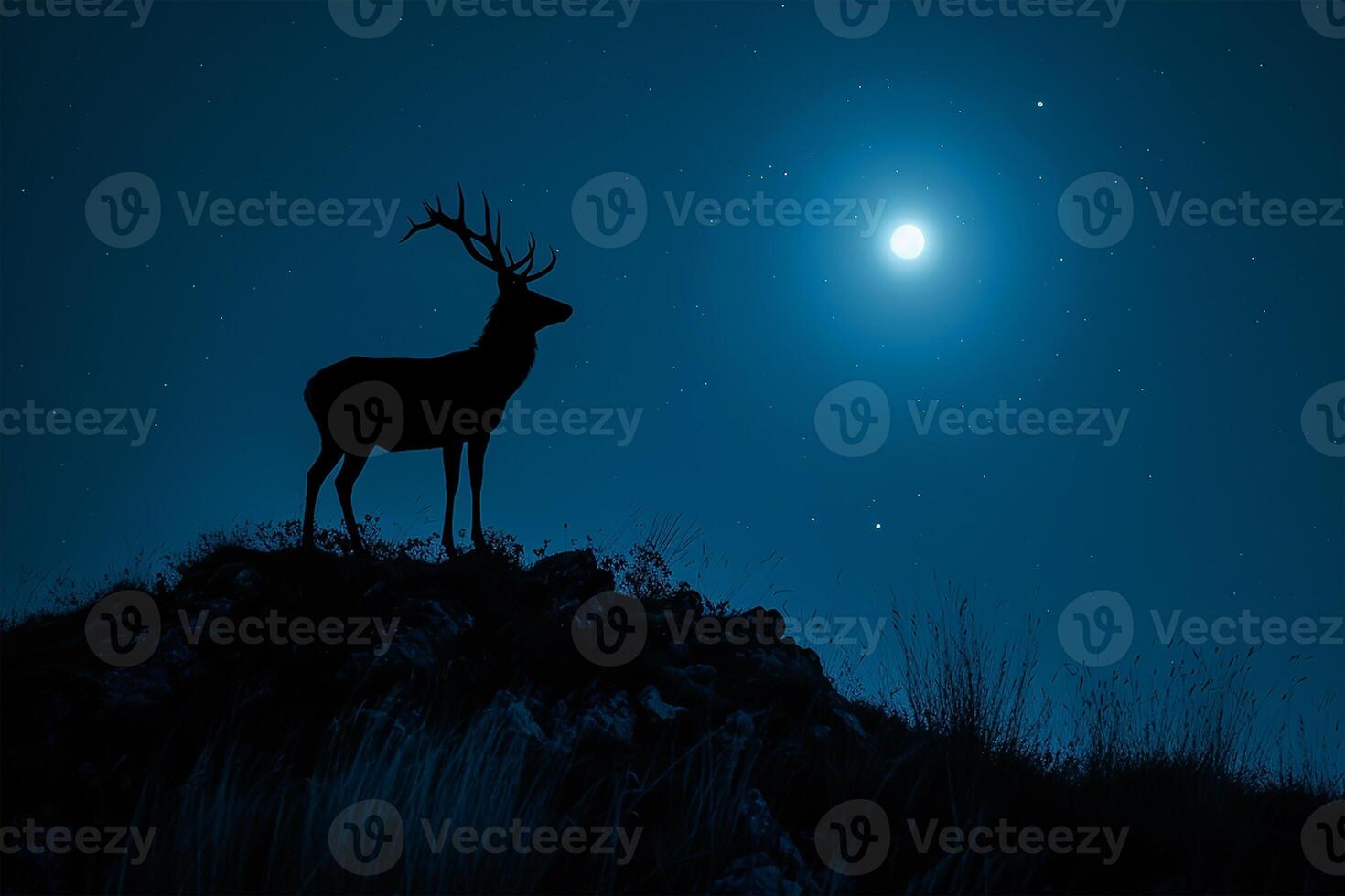 AI generated Deer Silhouette on a Hill in the Moonlight, World Wildlife Day photo