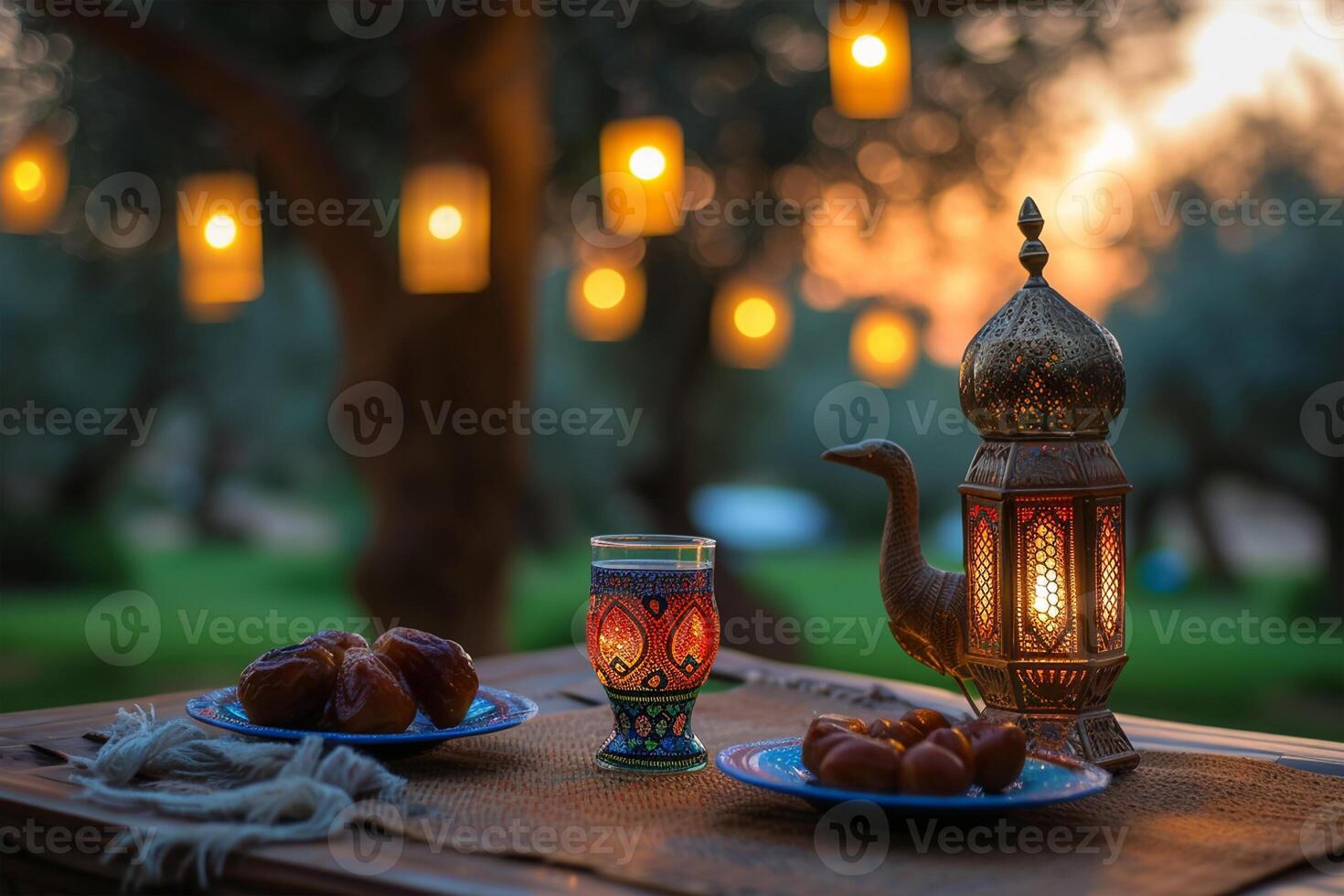 AI generated Ramadan kareem holiday concept with iftar dates photo