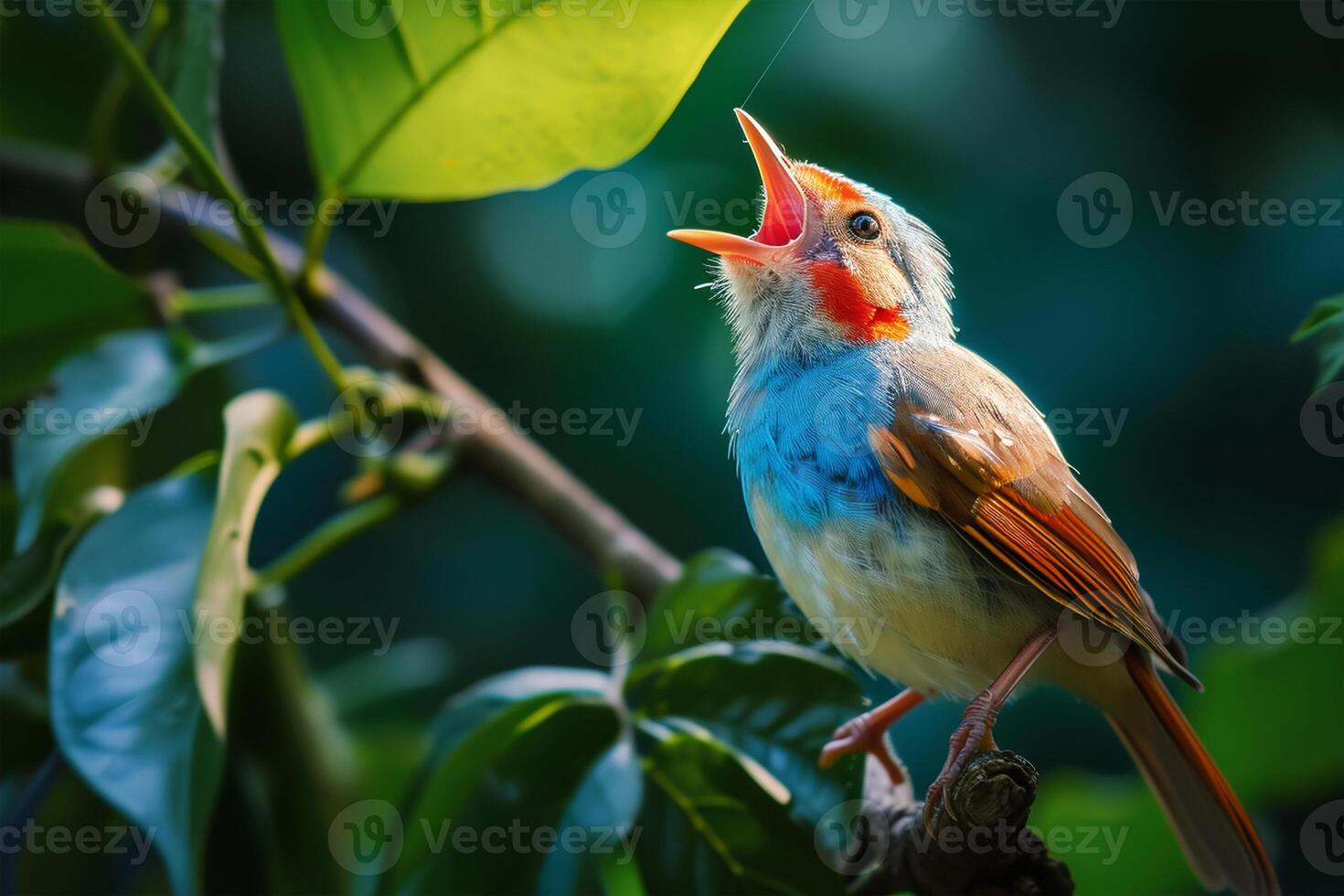 ai generado contento pájaro cantando, mundo fauna silvestre día foto