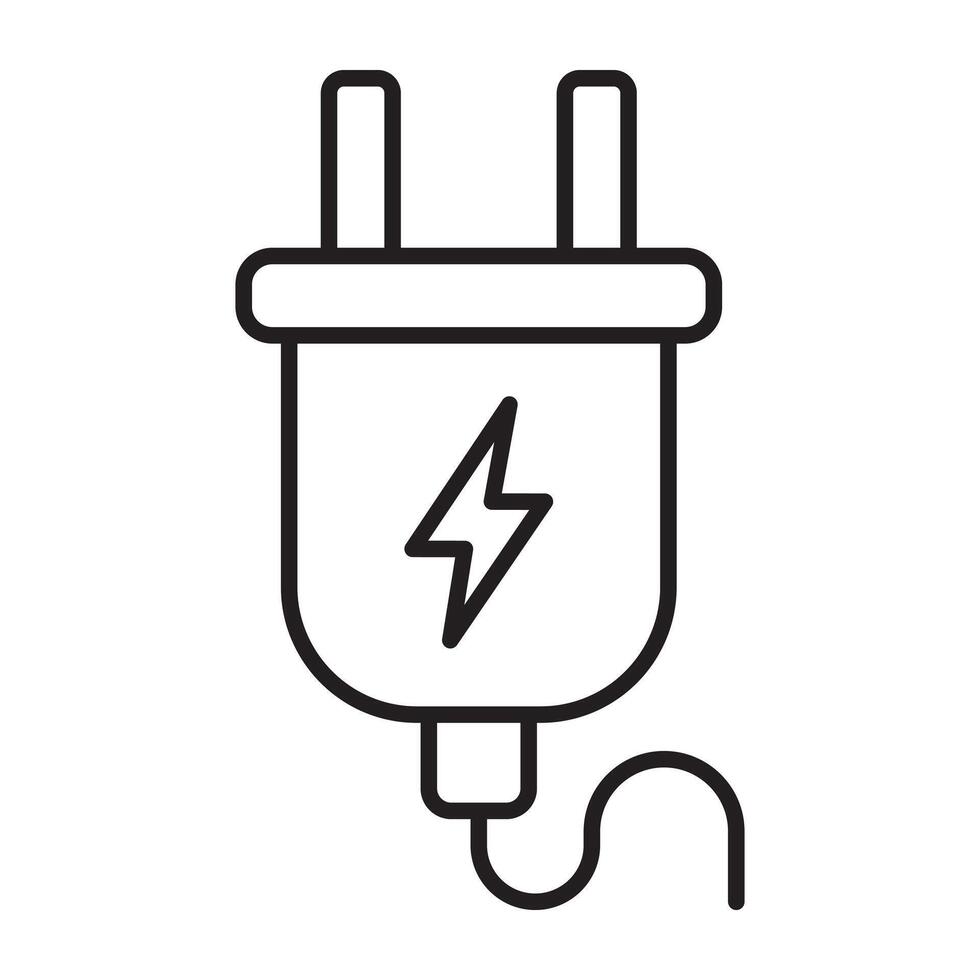 Plug line icon power wire cable flat. vector