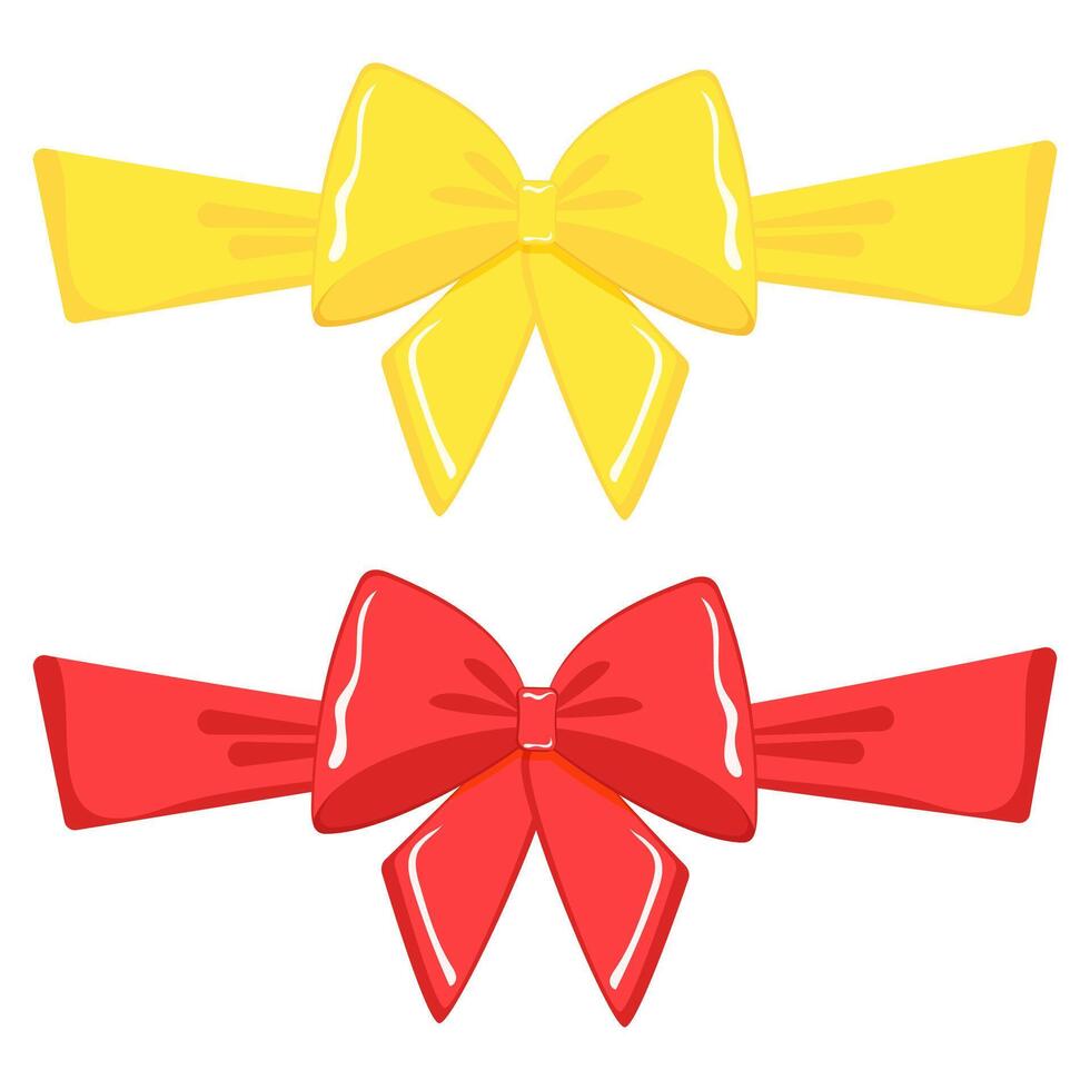 presente arcos con cintas colocar. rojo y amarillo regalo bowknot ilustración vector