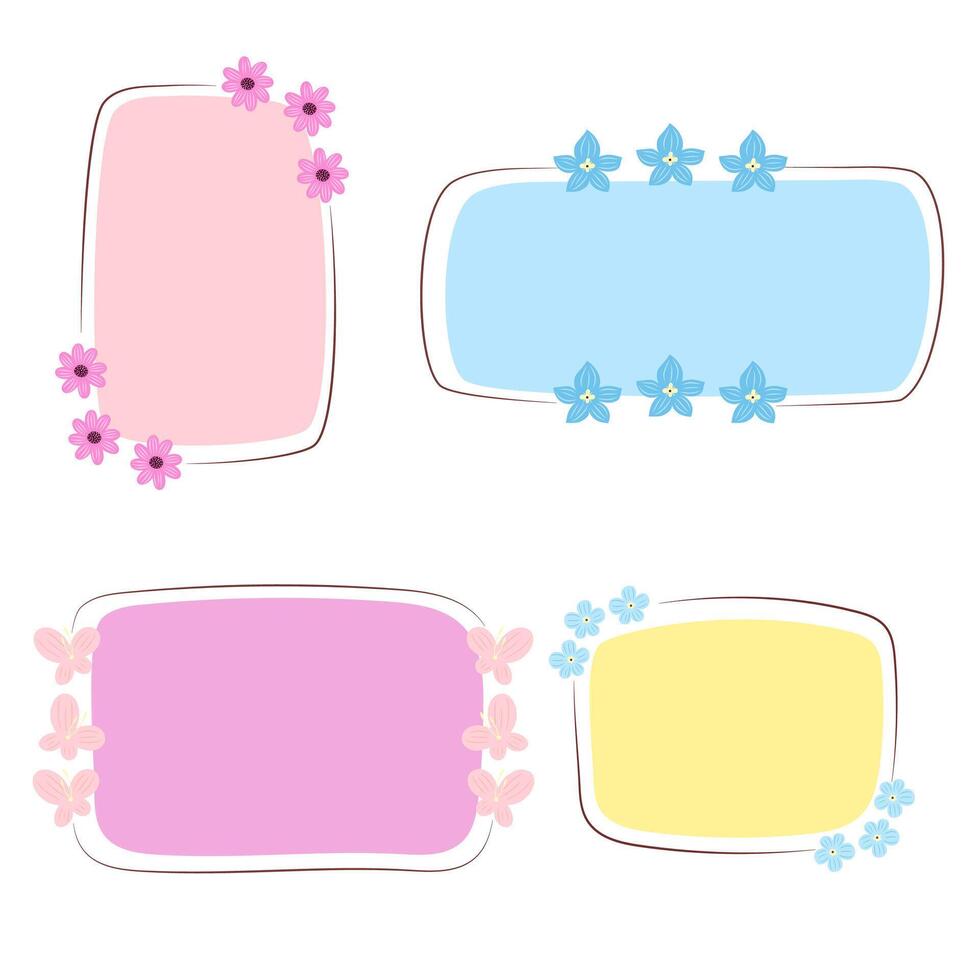 Hand drawn frames with spring  flowers set vector