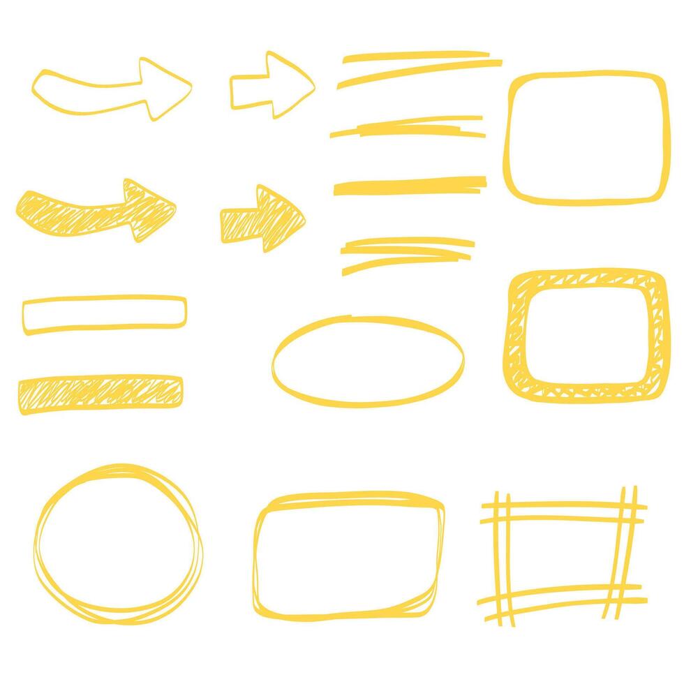 Hand drawn bubbles, frame, text box, underline, arrow set vector
