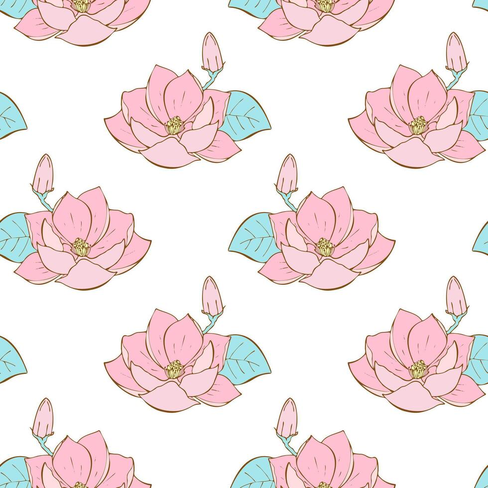 loto modelo con mano dibujado rosado flor. agua lirio en un blanco antecedentes. garabatear dibujo loto lirio para embalaje, fondo, fondo, fondo de pantalla. vector