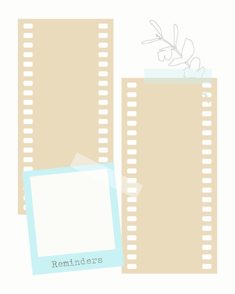 digital scrapbooking recordatorios modelo Clásico collage blanco con plantas, blanco para notas a hacer lista, planificador, ideas vector