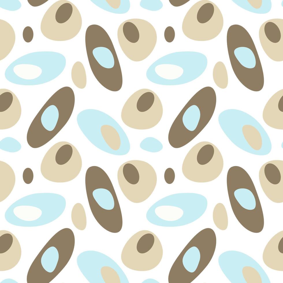 Abstract stones sea pattern of pastel blue and beige organic shapes on white background. vector