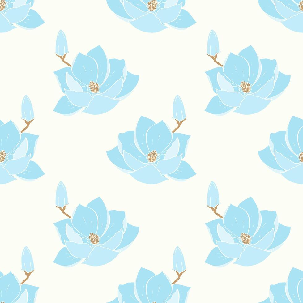 Lotus pattern with hand drawn blue flower. Water lily  for packaging, background, backdrop, wallpaper. vector