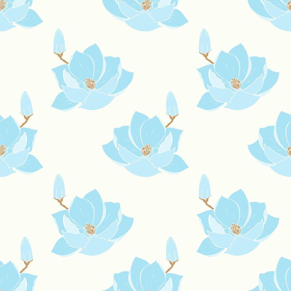 Lotus pattern with hand drawn blue flower. Water lily  for packaging, background, backdrop, wallpaper. vector