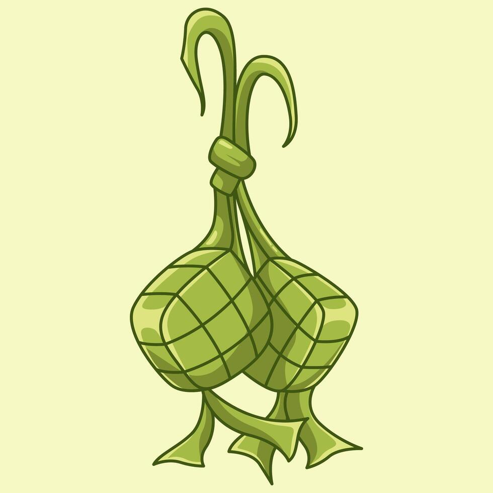 Ketupat rice dumpling asian traditional food illustration in vector hand drawn style for Eid Al-Fitr