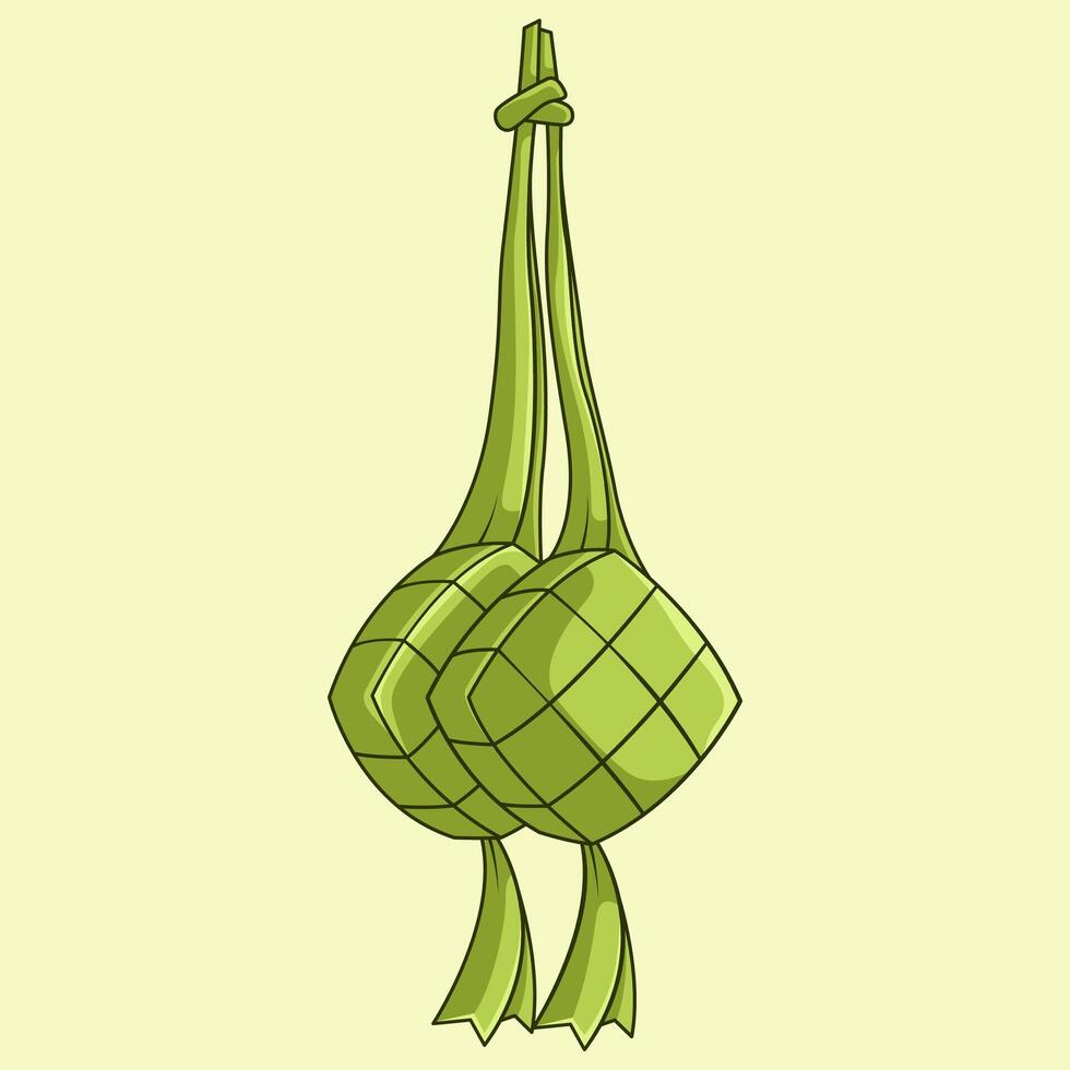 ketupat arroz bola de masa hervida asiático tradicional comida ilustración en vector mano dibujado estilo para eid al-fitr