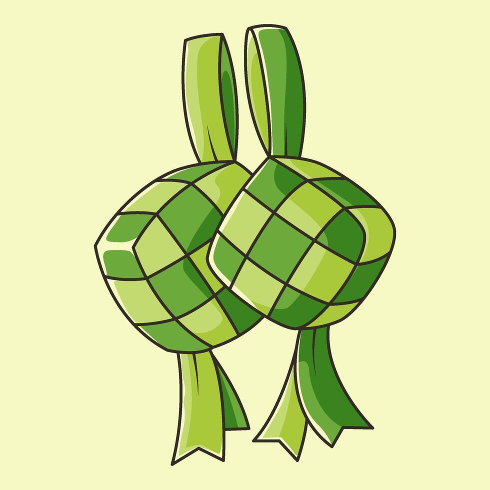 ketupat arroz bola de masa hervida asiático tradicional comida ilustración en vector mano dibujado estilo para eid al-fitr