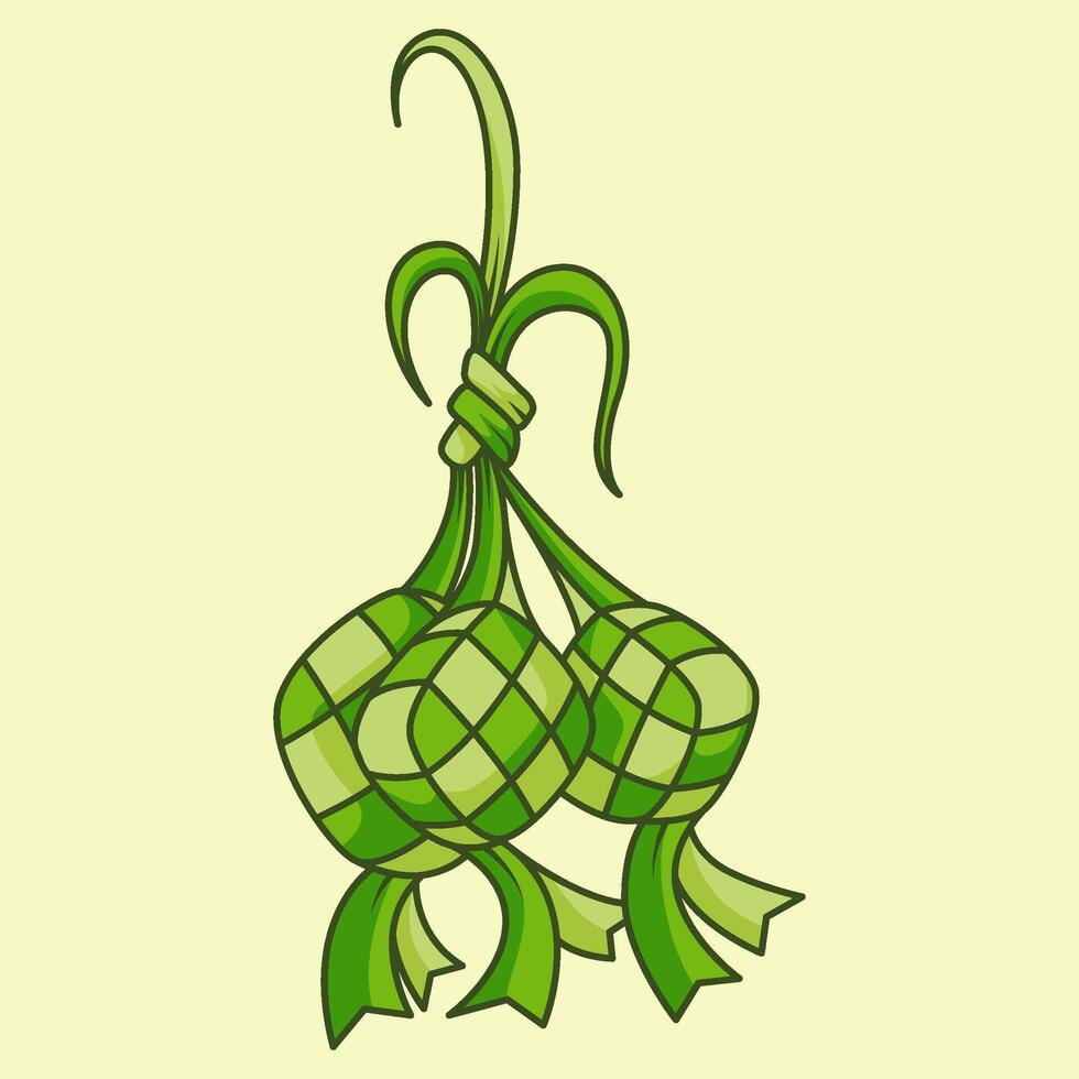 ketupat arroz bola de masa hervida asiático tradicional comida ilustración en vector mano dibujado estilo para eid al-fitr