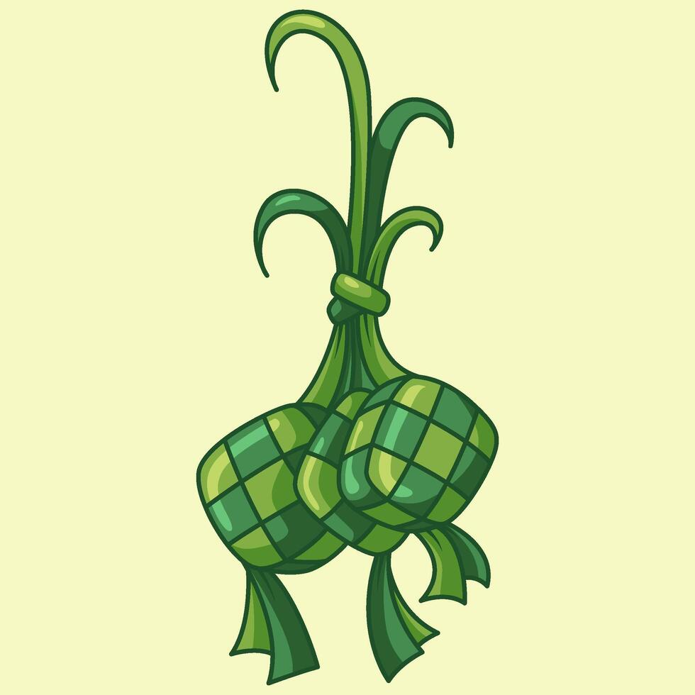 Ketupat rice dumpling asian traditional food illustration in vector hand drawn style for Eid Al-Fitr