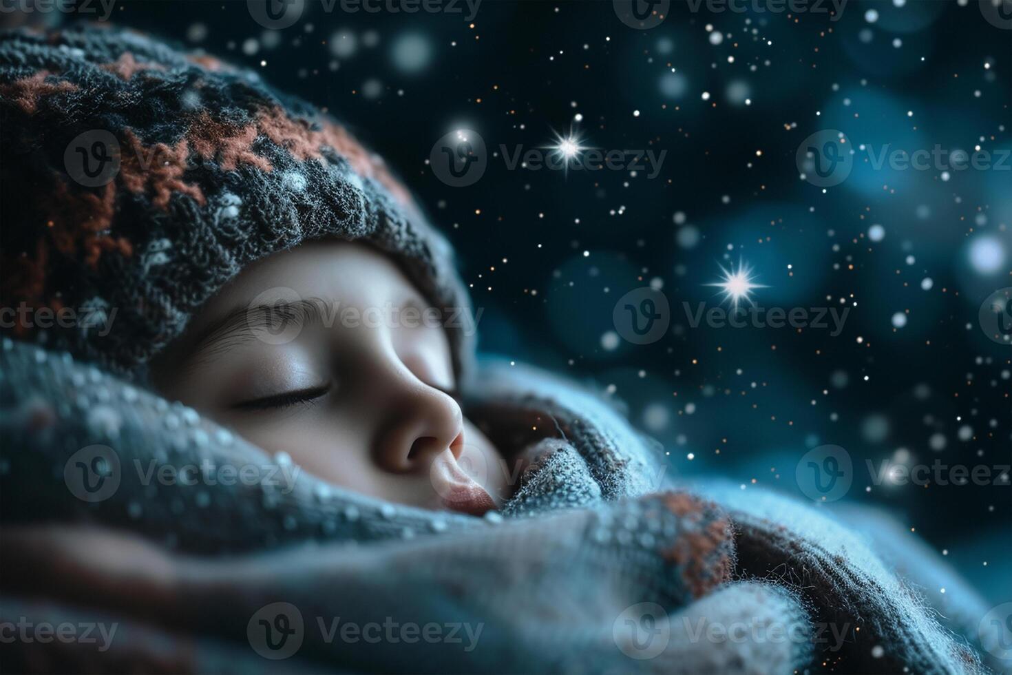 AI generated World day of sleep, night starry sky, inscription, sleeping month in a cap photo