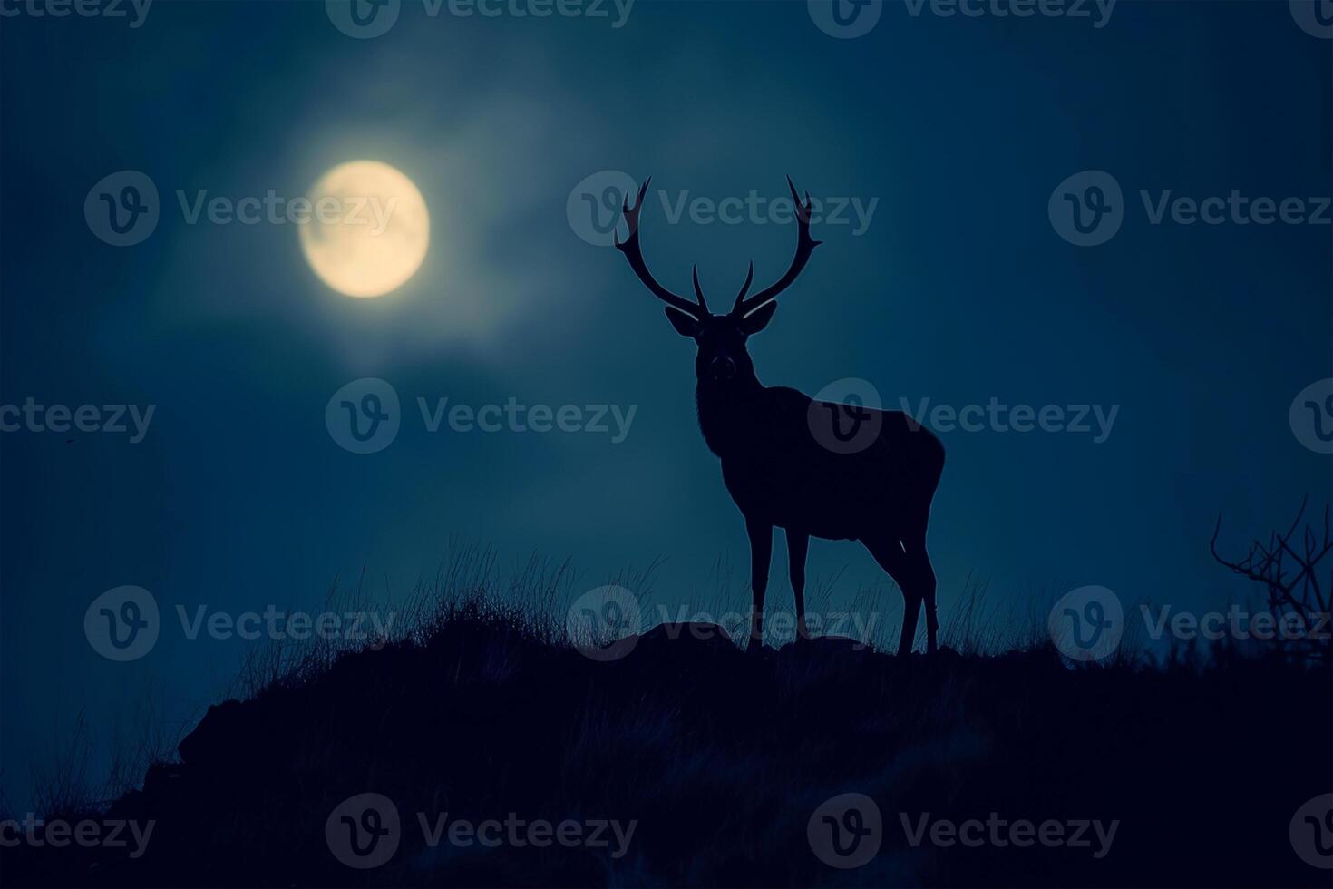 AI generated Deer Silhouette on a Hill in the Moonlight, World Wildlife Day photo