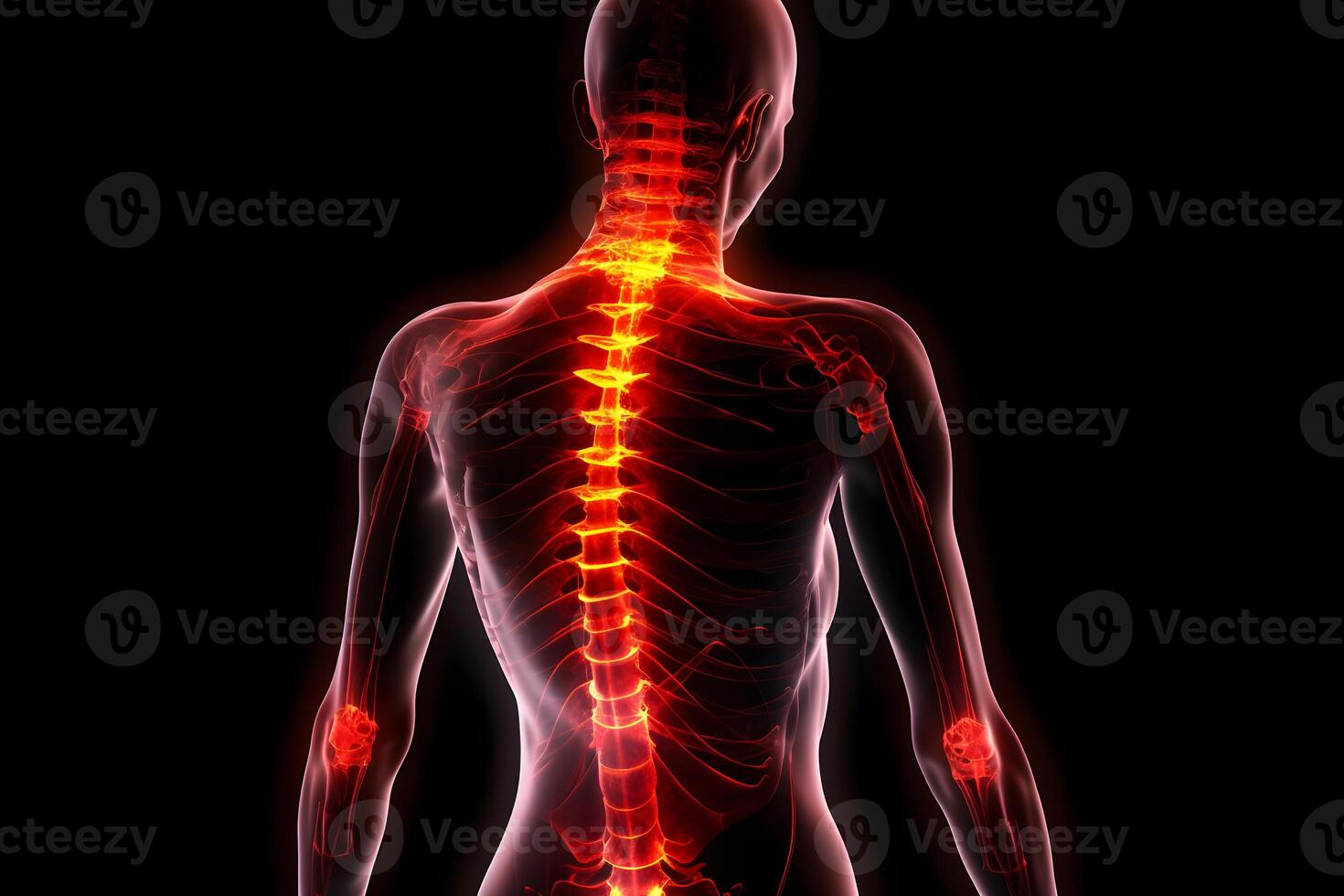 AI generated Illustration of a painful spine. Neural network AI generated photo