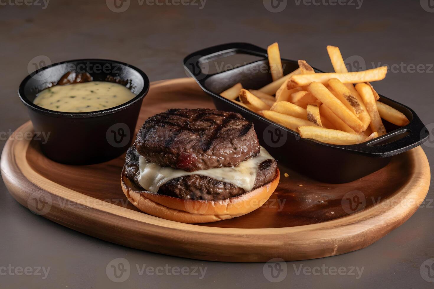 AI generated Fast food burger and fries. Neural network AI generated photo
