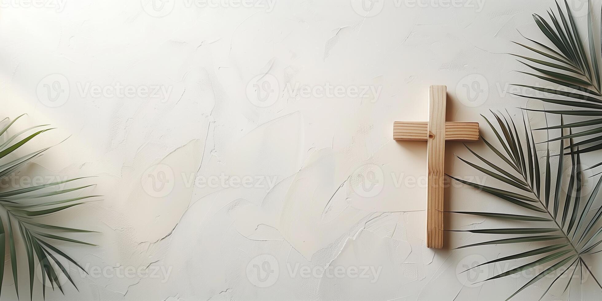 AI generated Minimalist Cross and Palm Leaves Easter Background photo