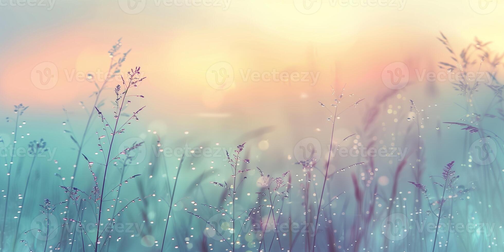 AI generated Dewy Sunrise Pasture, Tranquil Pastel Backdrop photo