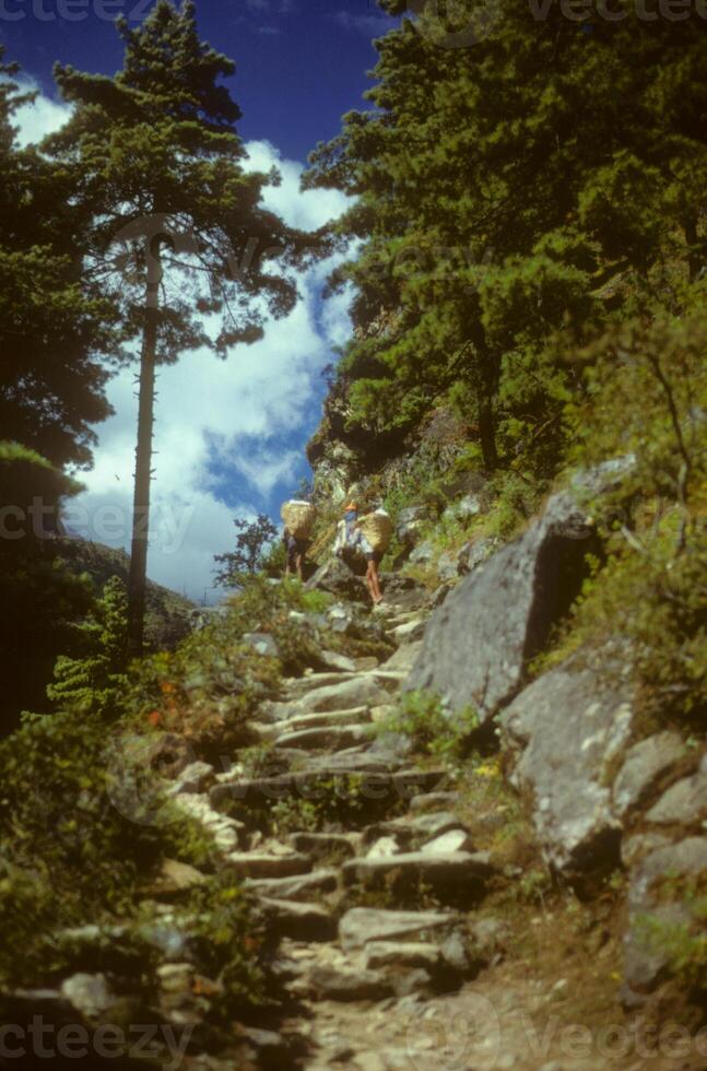Porters on steep trail photo