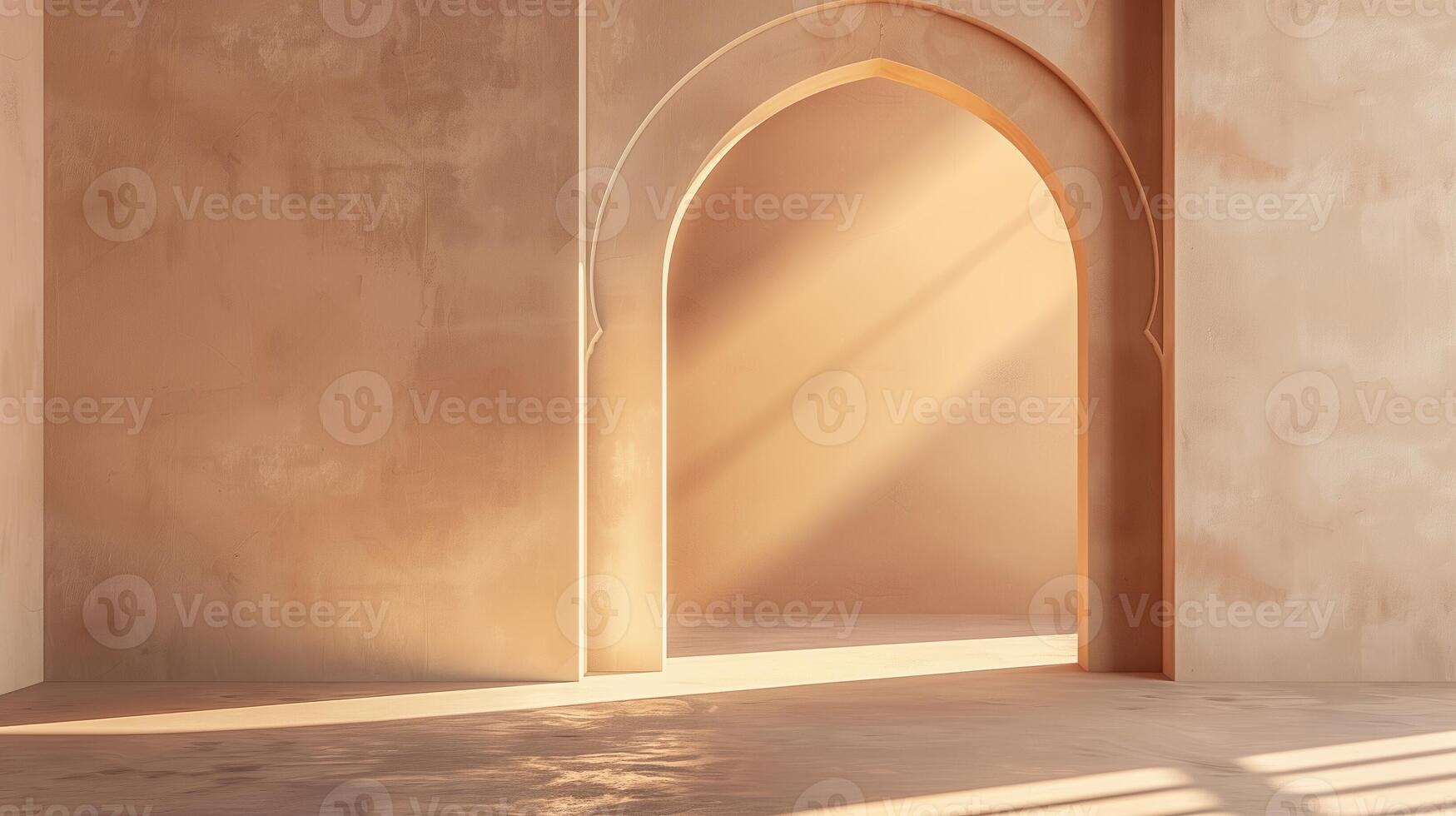 AI generated Serene Beige Minimalist Interior with Arch photo