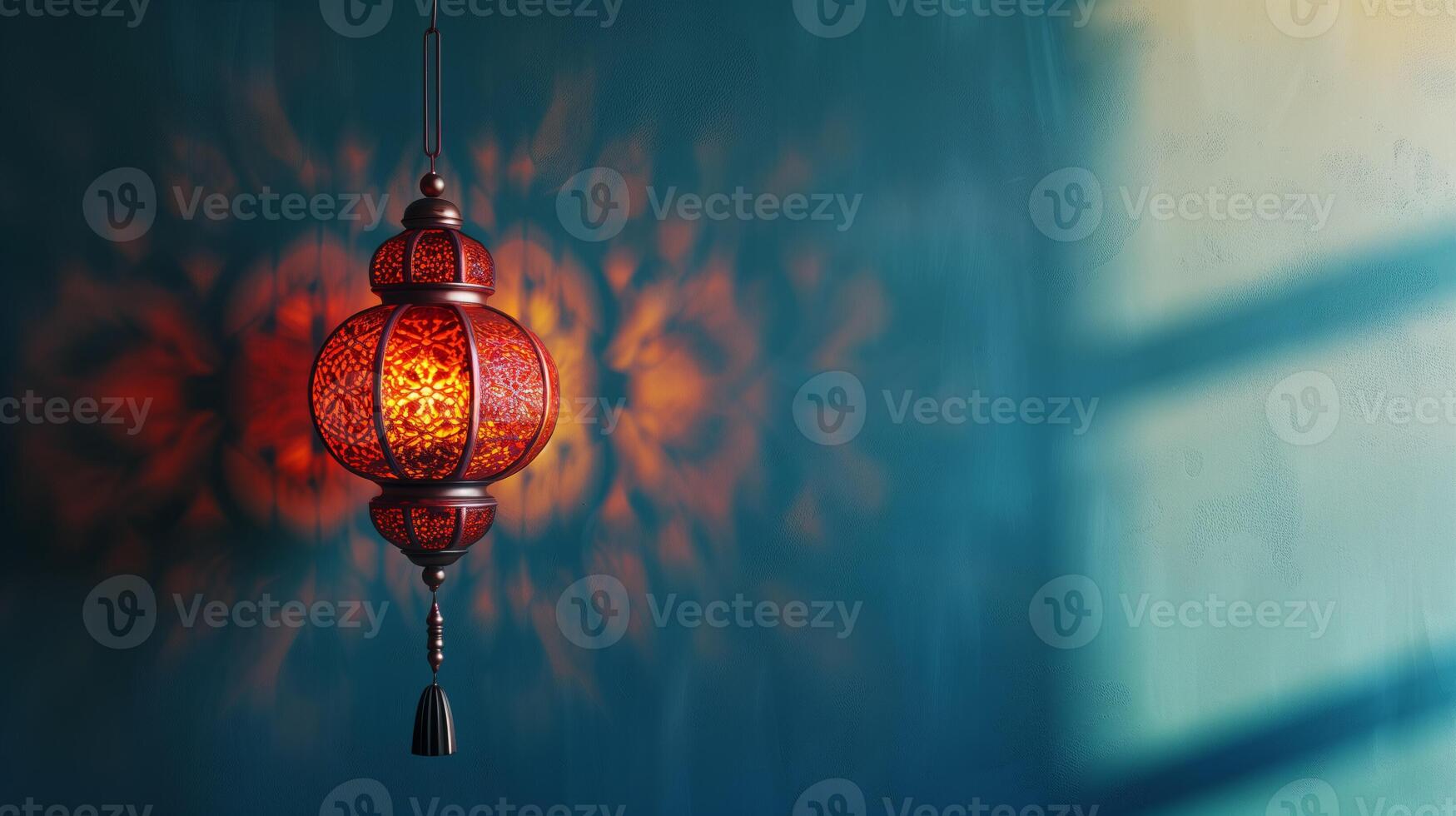 AI generated Ramadan Red Moroccan Lantern with Shadows photo